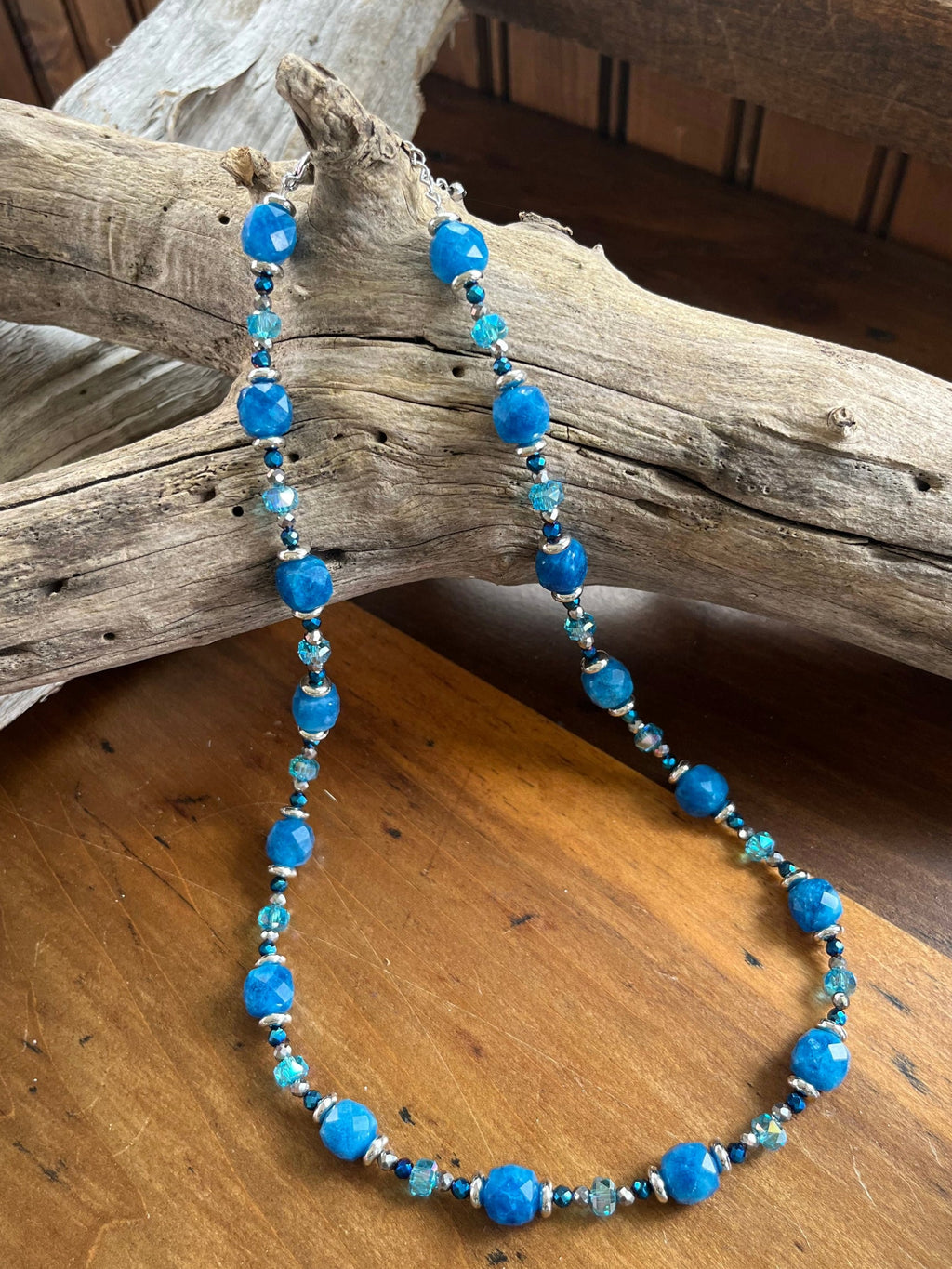Blue Dolomite Jasper & Crystal Beaded Necklace