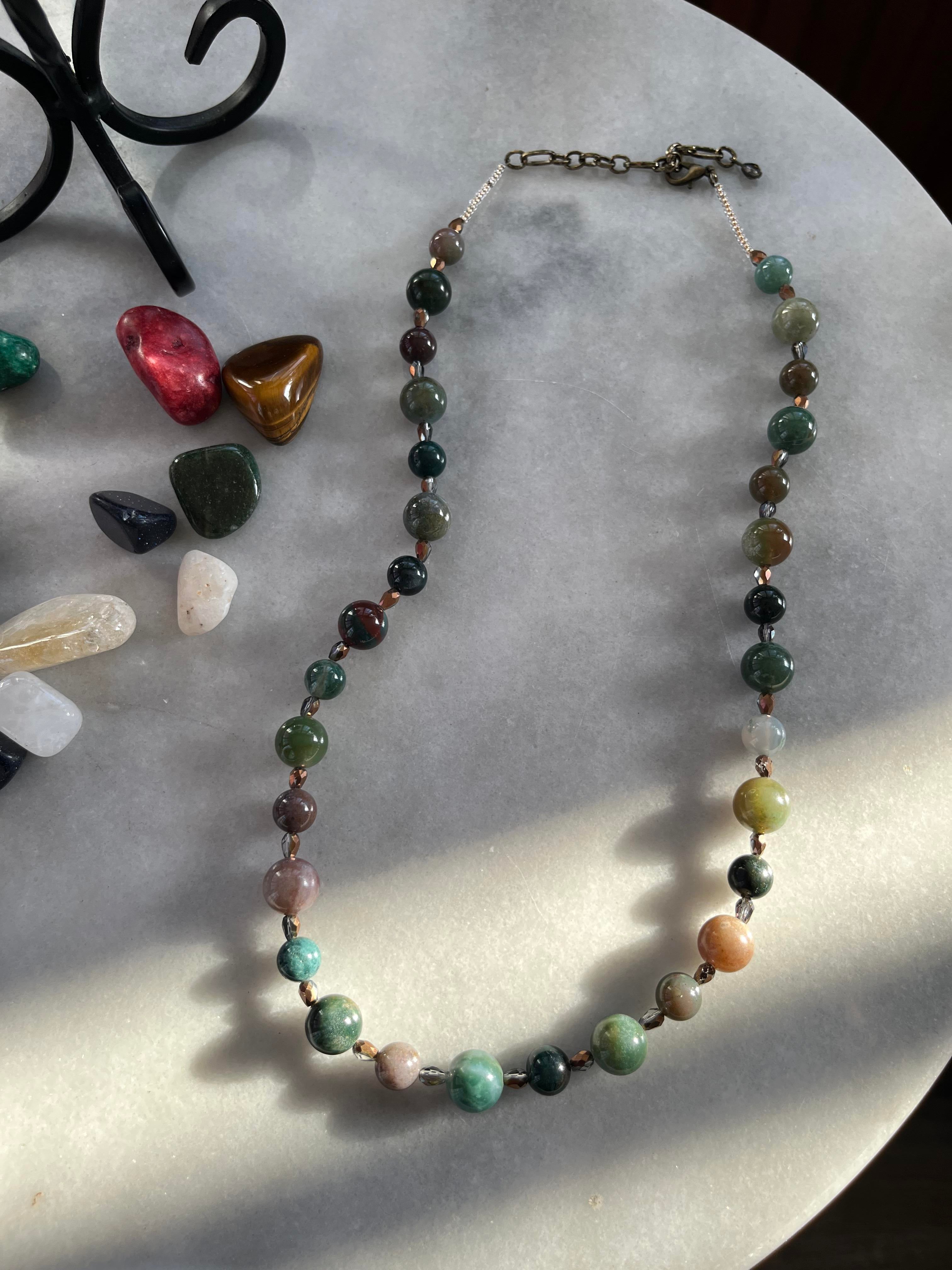 Multicolor Agate Necklace with Faceted Bronze Accents