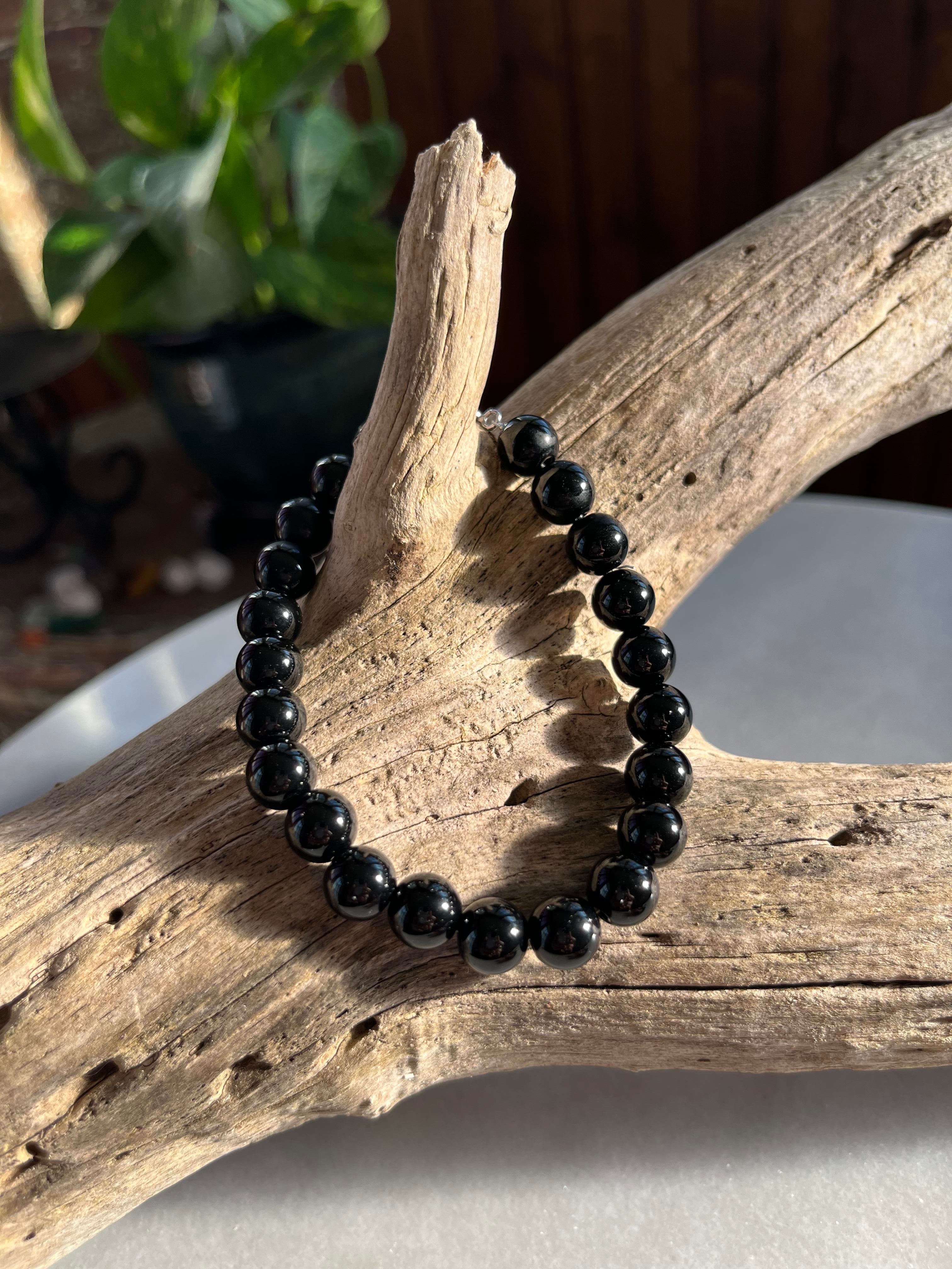 Black Obsidian Stretch Bracelet — Medium