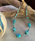 Turquoise & Wagnerite Chunk Necklace with Cat's Eye & Sparkle Accents