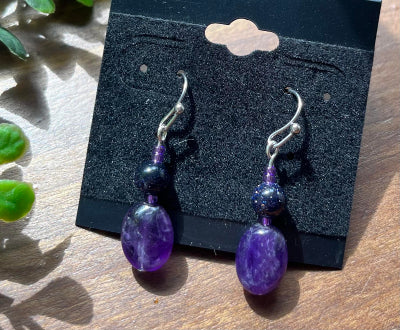 Amethyst Earrings with Purple Goldstone and Seed Beads