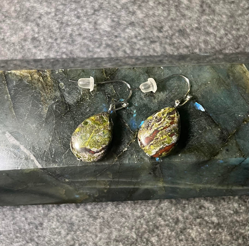 Bloodstone (Dragon's Blood) Stainless Drop Earrings