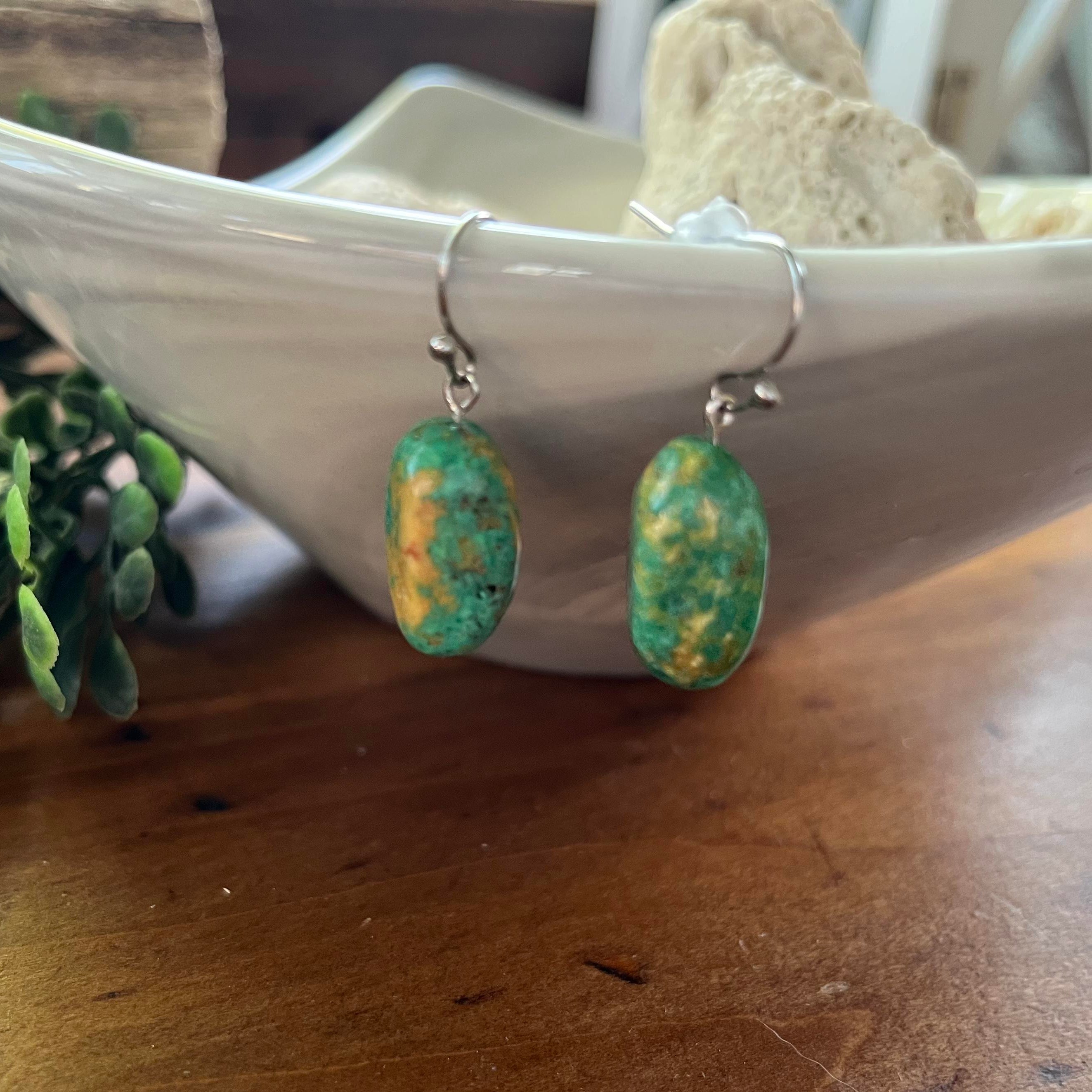 Genuine Turquoise Chunk Drop Earrings