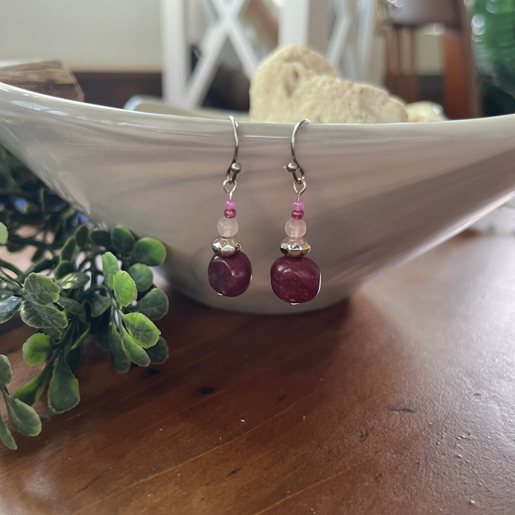 Cherry Quartz & Rose Quartz Drop Earrings
