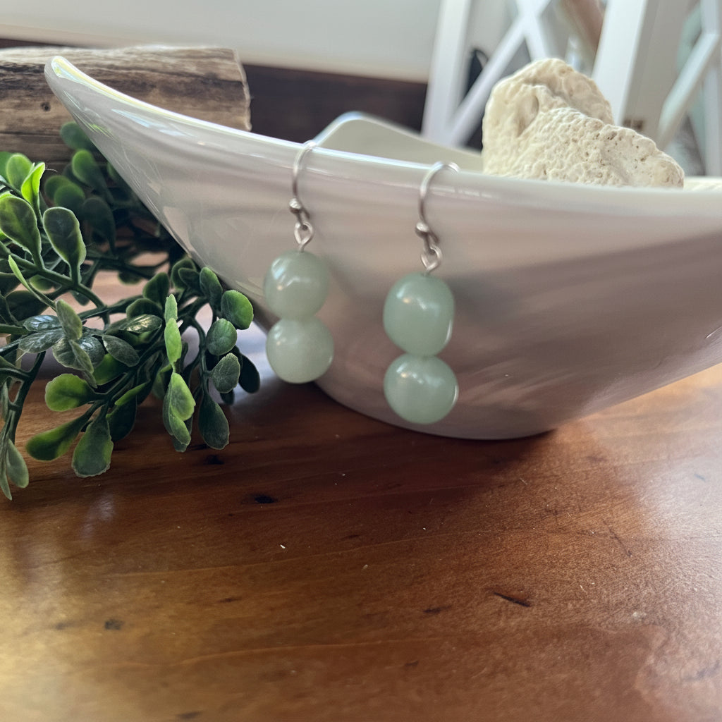 Sage Green Aventurine Chunk Drop Earrings