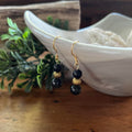 Black Obsidian & Gold Tone Drop Earrings