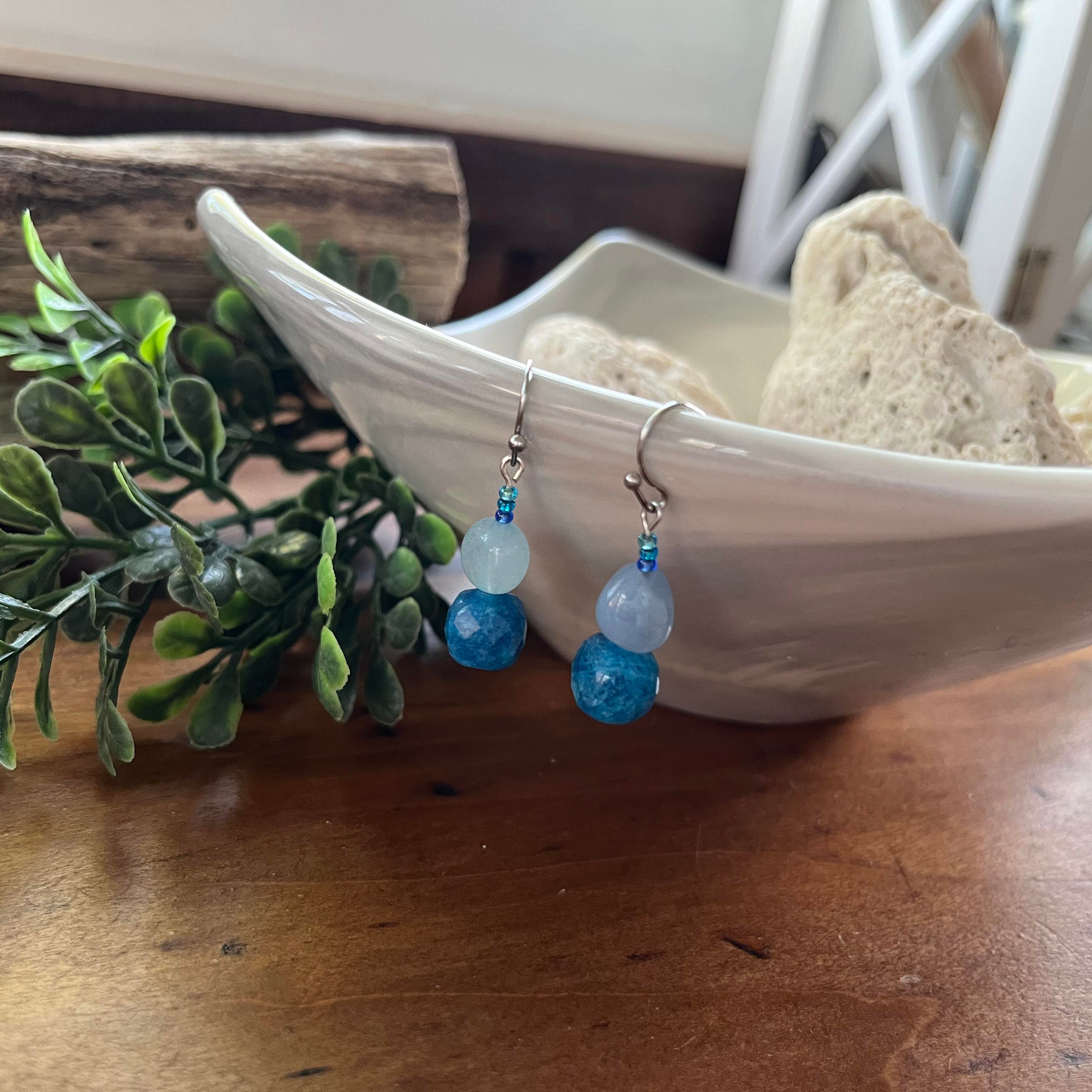 Blue Dolomite Jasper & Blue Aventurine Drop Earrings