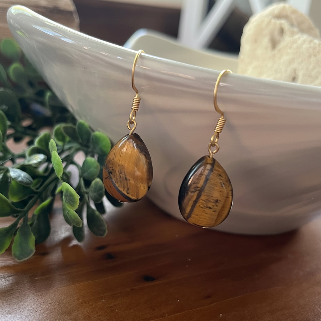 Tiger's Eye Teardrop Drop Earrings