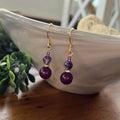 Purple Jade & Amethyst Gold Drop Earrings