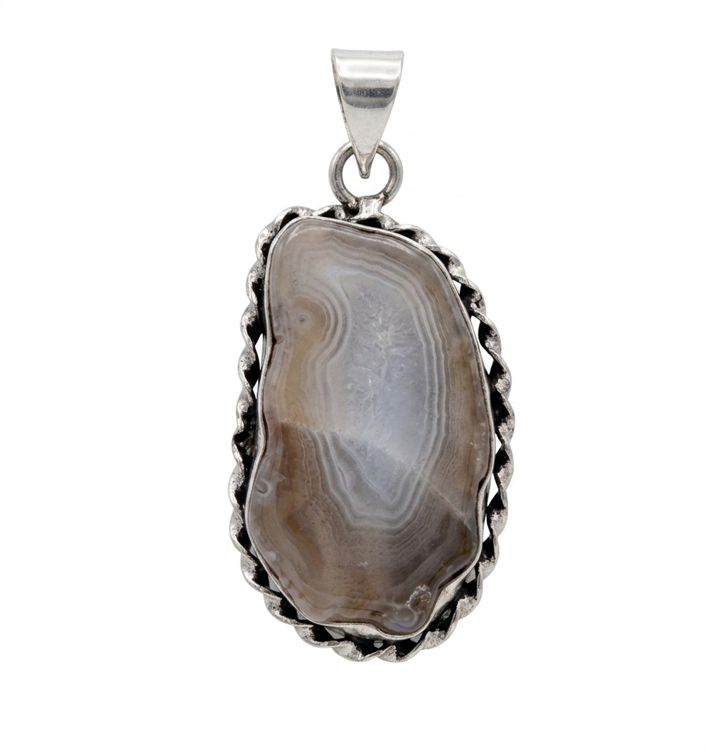 Banded Agate Pendant Necklace w/Crazy Lace Agate Accents (925)
