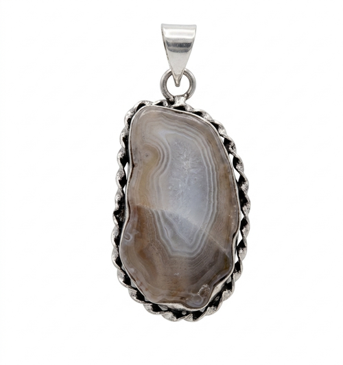 Banded Agate Pendant Necklace w/Crazy Lace Agate Accents (925)