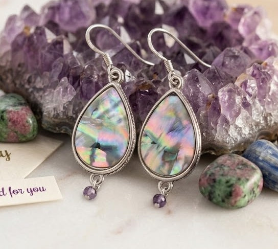 Abalone Earrings in Silver Tone