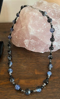 Black & Blue Iridescent Glass Beaded Necklace