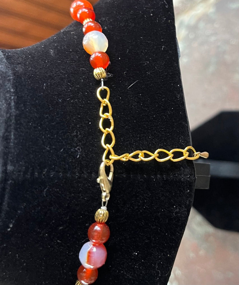 Genuine Carnelian Beaded Necklace with Gold Accents