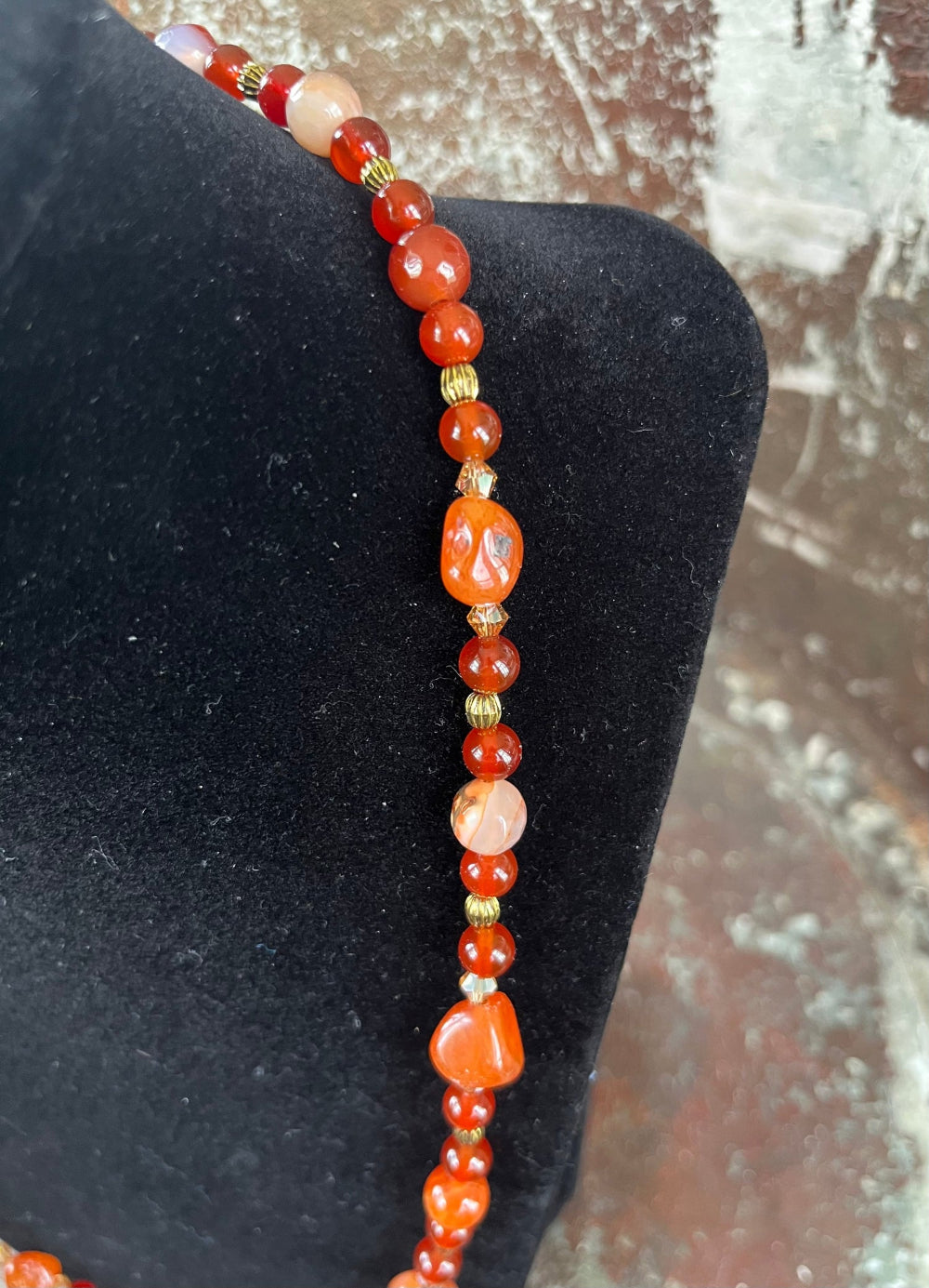 Genuine Carnelian Beaded Necklace with Gold Accents