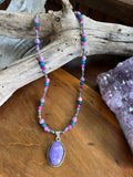 Charoite Pendant Necklace with Sea Sediment Jasper, Kyanite & Pink Tourmaline