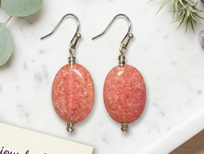 Cherry Quartz Oval Drop Earrings