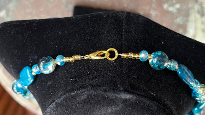 Genuine Chrysocolla Necklace with Ice Blue & Crackle Glass Beads