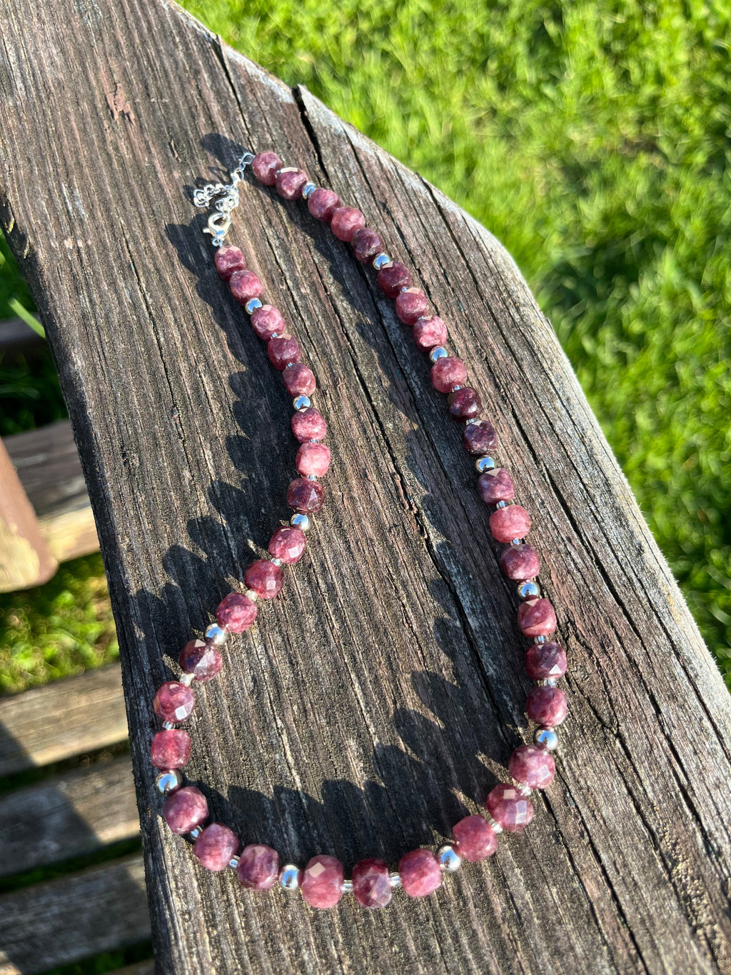 Faceted Natural Garnet Necklace with Stainless Steel Clasp