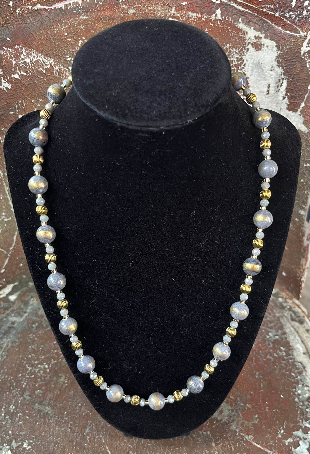 Sparkly Genuine Gray Jade Necklace with Gold Shimmer