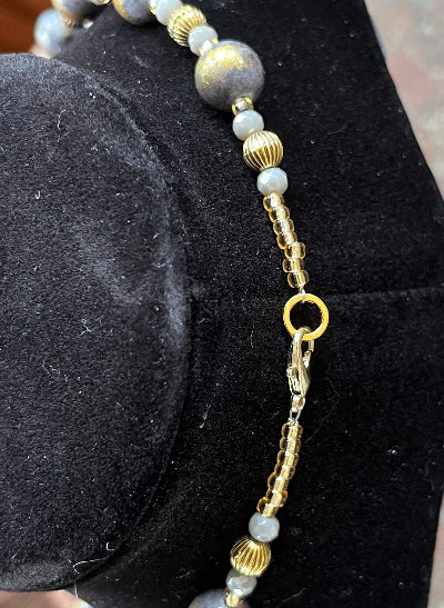 Sparkly Genuine Gray Jade Necklace with Gold Shimmer
