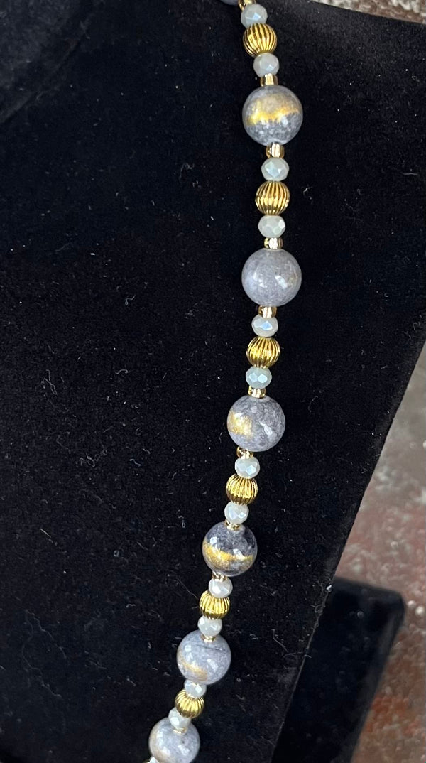 Sparkly Genuine Gray Jade Necklace with Gold Shimmer