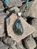 Genuine Labradorite Pendant Choker Necklace