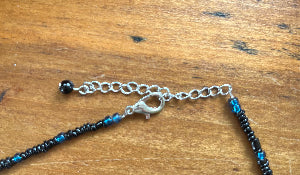 Picasso Glass Black & Teal Fringe Collar Style Necklace