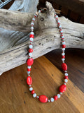 Red Coral & Howlite Beaded Necklace