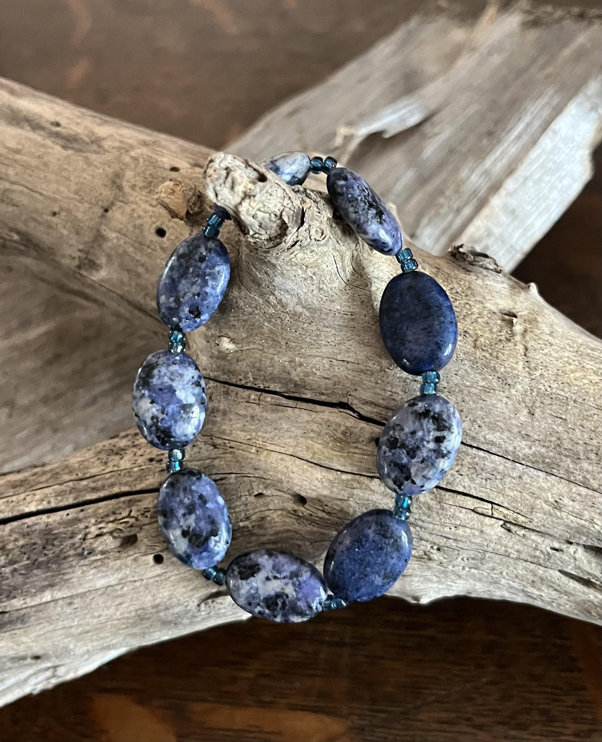 Genuine Sodalite Oval Stretch Bracelet — Medium to Large